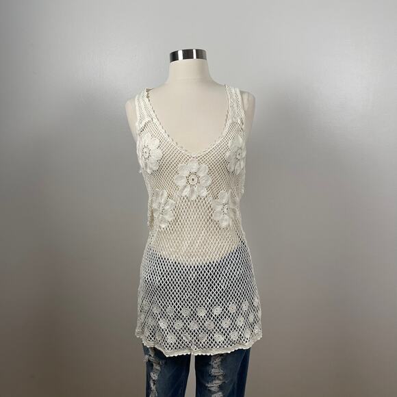 Free People Tops - Free People • Crochet Flower Mesh Tank Top